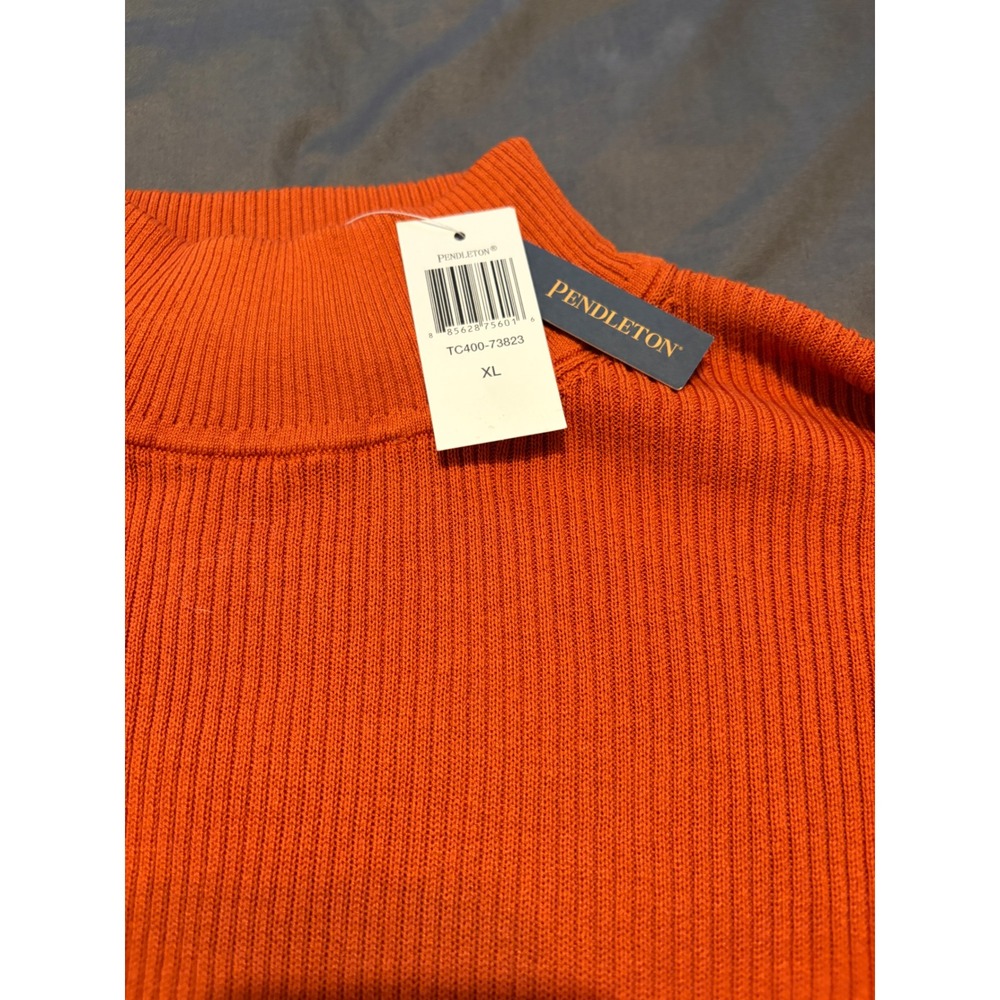 Pendleton Silk Cotton Ribbed Mock Neck Sweater Orange rust luxury fall stretchy - Picture 6 of 7
